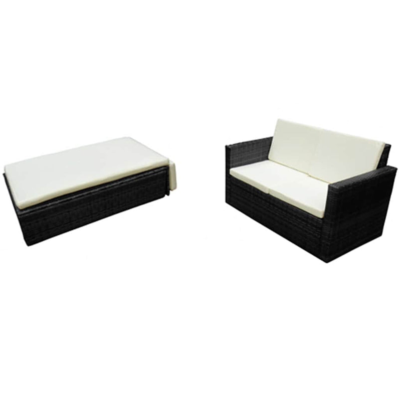 Set mobilier de grădină cu perne, 2 piese, negru, poliratan