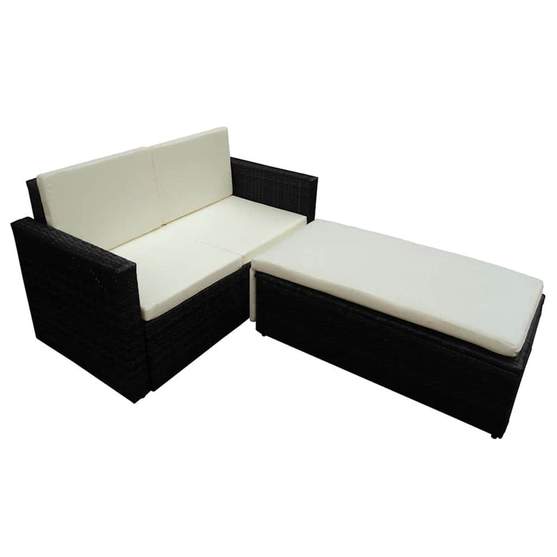 Set mobilier de grădină cu perne, 2 piese, negru, poliratan
