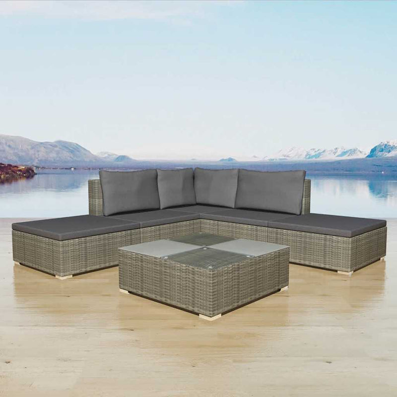 Set mobilier de grădină cu perne, 6 piese, gri, poliratan