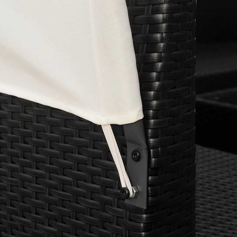 Set mobilier de grădină cu baldachin, 9 piese, negru, poliratan