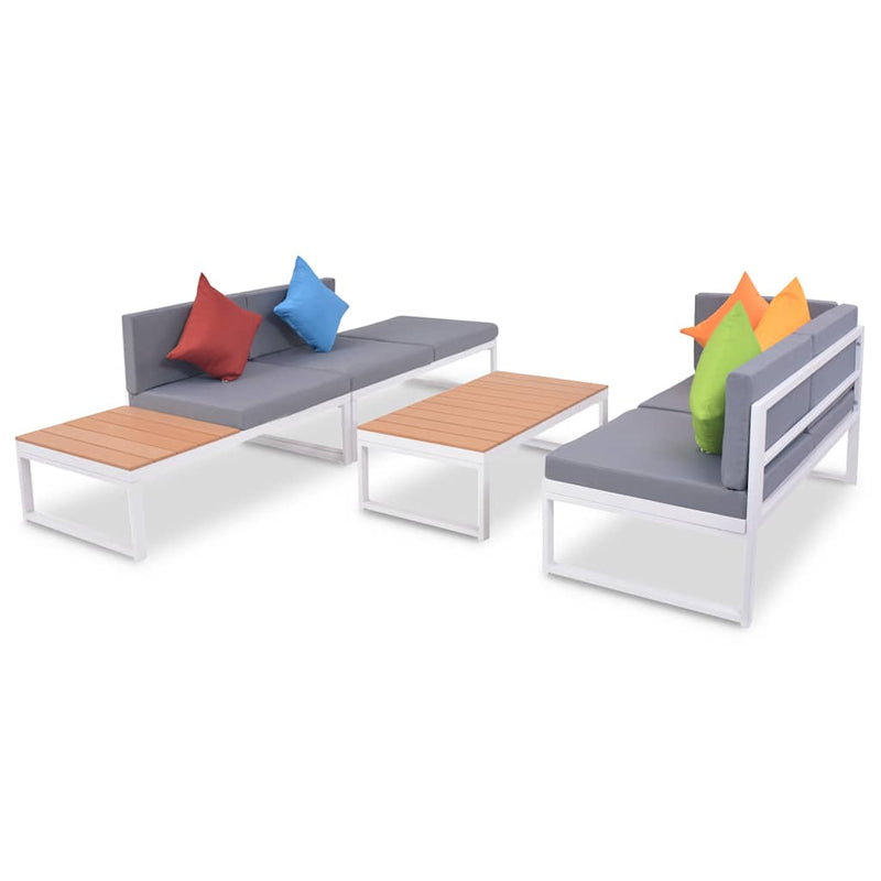 Set mobilier de grădină cu perne, 4 piese, aluminiu și WPC