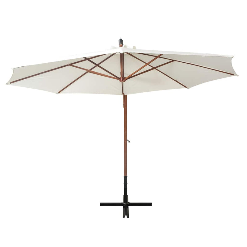Umbrelă de soare suspendată cu stâlp de lemn, 350 cm, alb