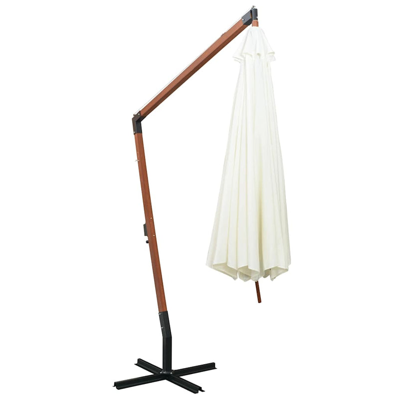 Umbrelă de soare suspendată cu stâlp de lemn, 350 cm, alb