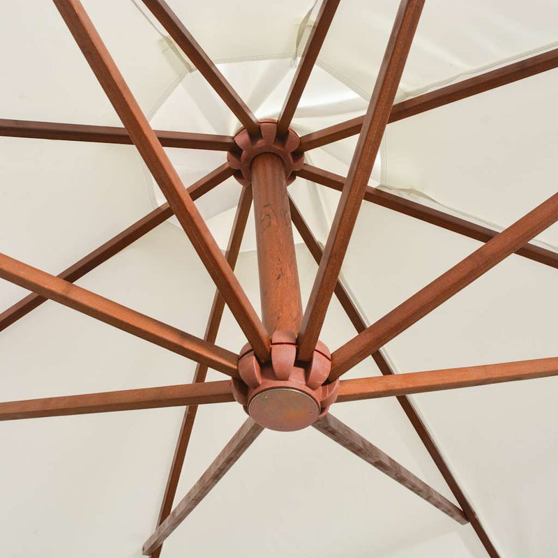 Umbrelă de soare suspendată cu stâlp de lemn, 350 cm, alb