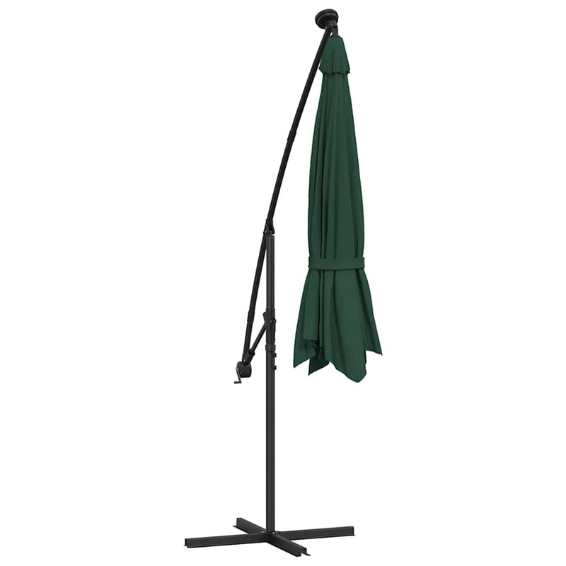 Umbrelă suspendată, iluminare LED, 300 cm, verde, stâlp metalic