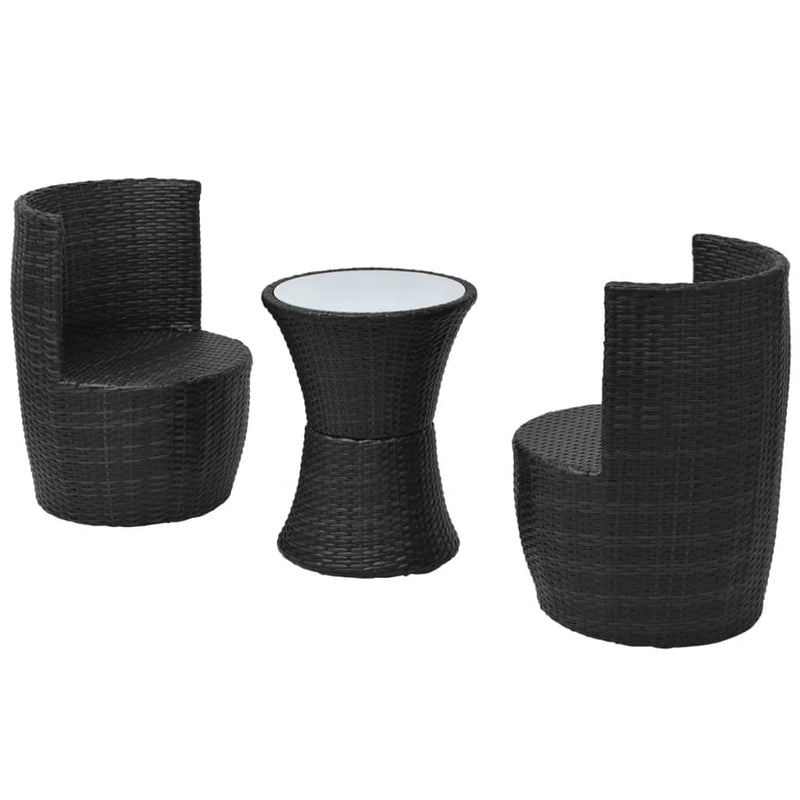 Set mobilier bistro cu perne, 3 piese, negru, poliratan