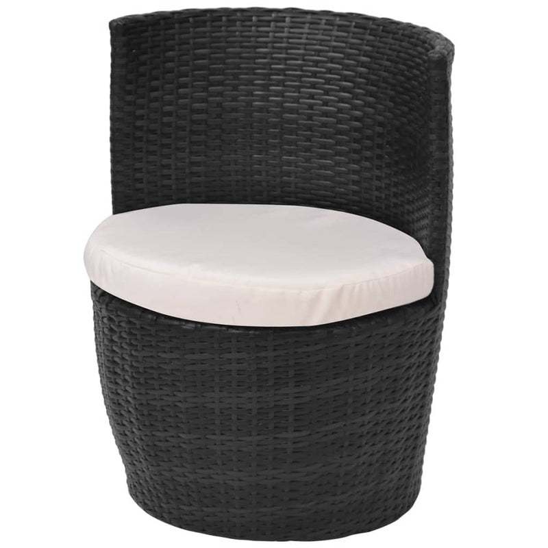 Set mobilier bistro cu perne, 3 piese, negru, poliratan