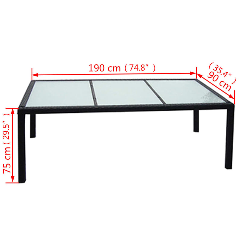 Set mobilier de exterior cu perne, 9 piese, negru, poliratan