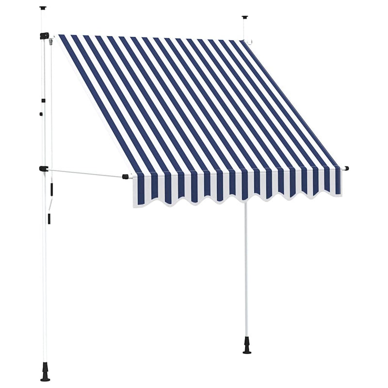Copertină retractabilă manual, dungi albastru și alb, 200 cm