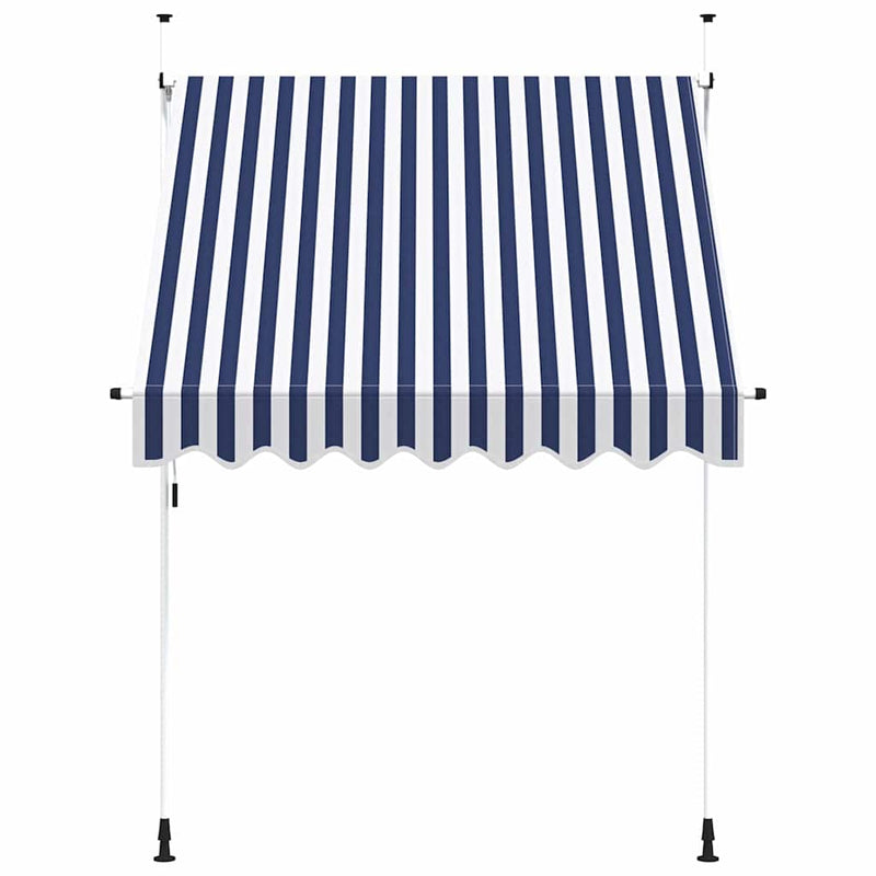 Copertină retractabilă manual, dungi albastru și alb, 200 cm