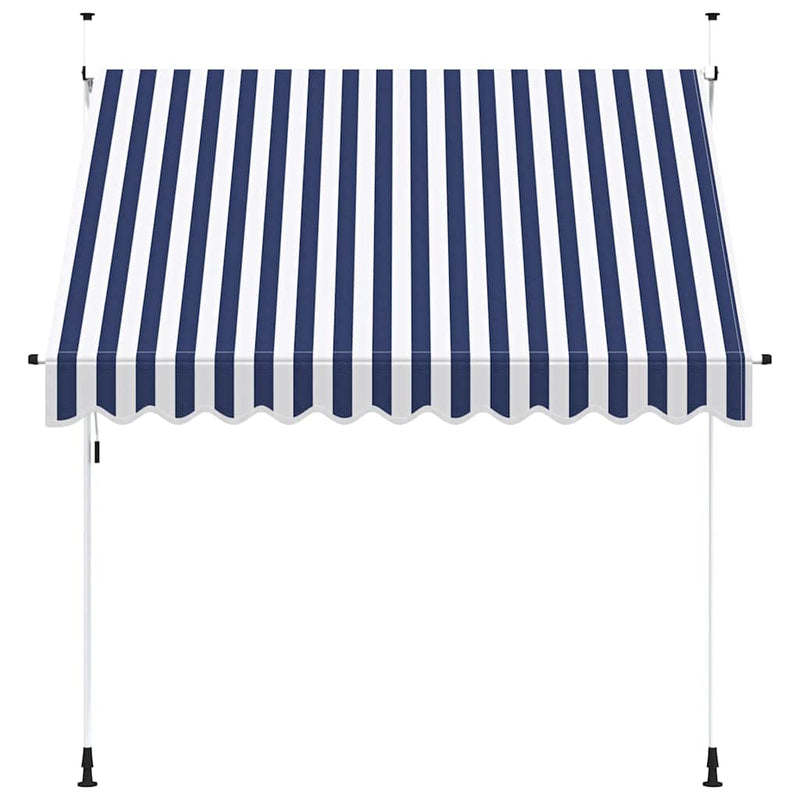 Copertină retractabilă manual, dungi albastru și alb, 250 cm