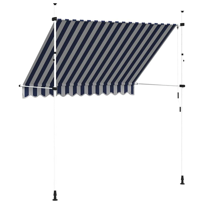 Copertină retractabilă manual, dungi albastru și alb, 250 cm