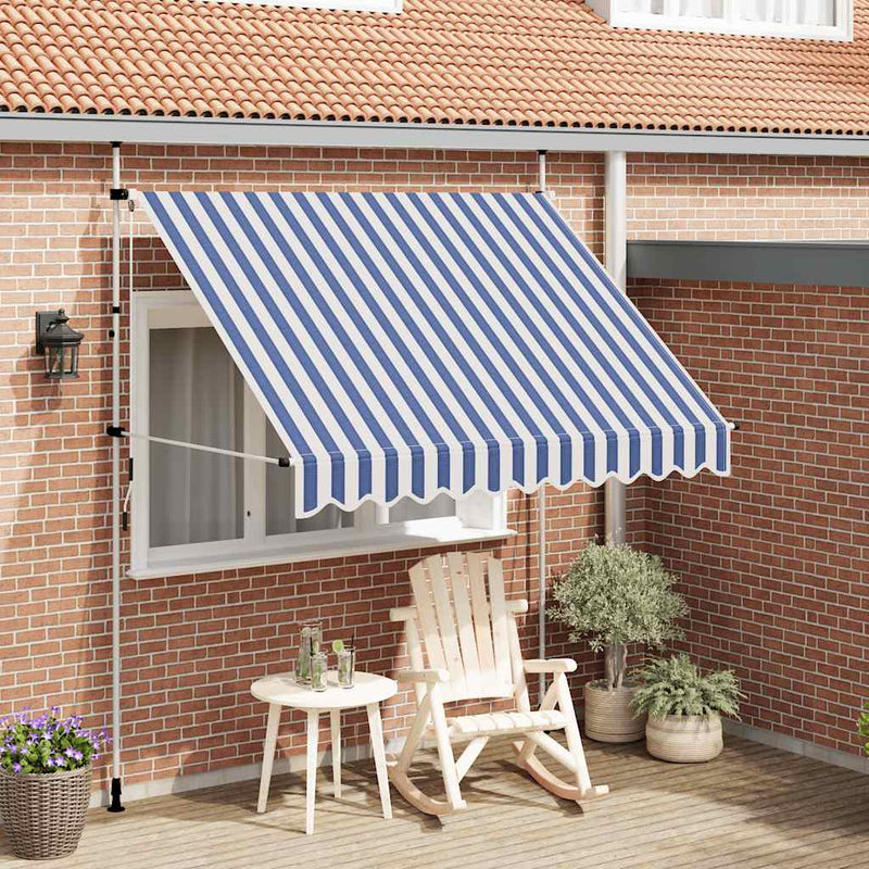 Copertină retractabilă manual, dungi albastru și alb, 250 cm