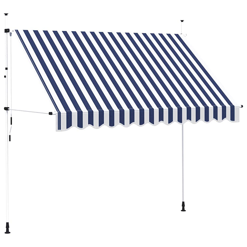 Copertină retractabilă manual, dungi albastru și alb, 300 cm