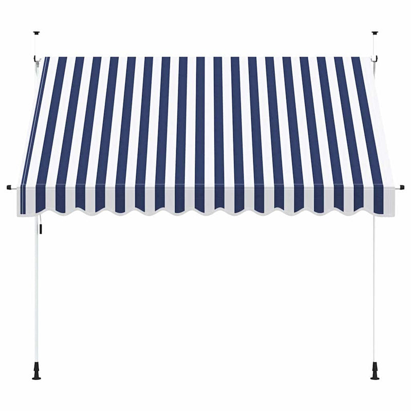 Copertină retractabilă manual, dungi albastru și alb, 300 cm