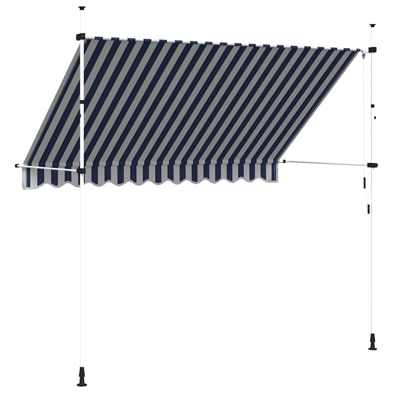 Copertină retractabilă manual, dungi albastru și alb, 300 cm