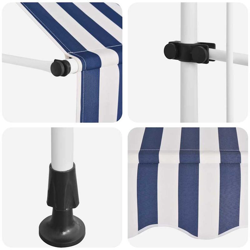 Copertină retractabilă manual, dungi albastru și alb, 300 cm