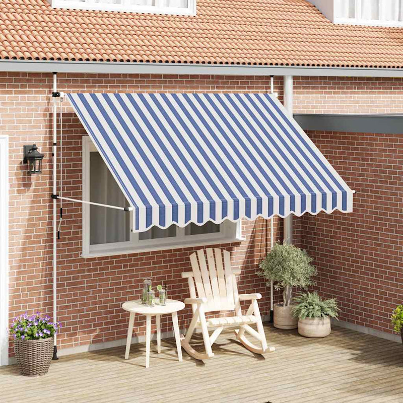 Copertină retractabilă manual, dungi albastru și alb, 300 cm