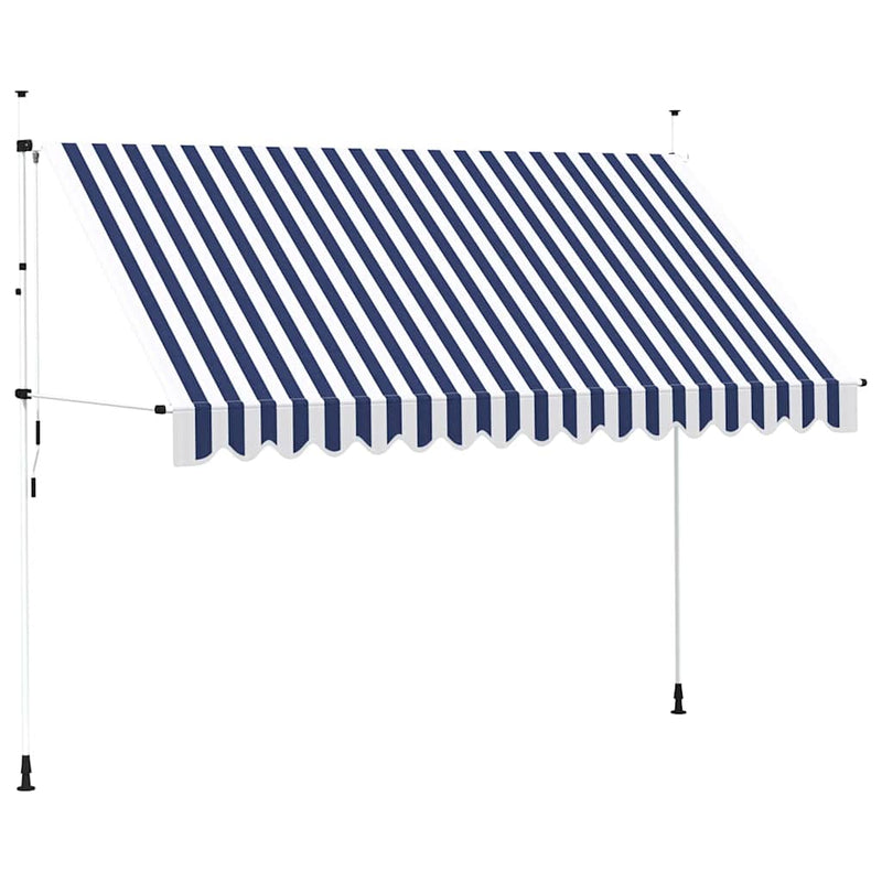 Copertină retractabilă manual, dungi albastru și alb, 350 cm