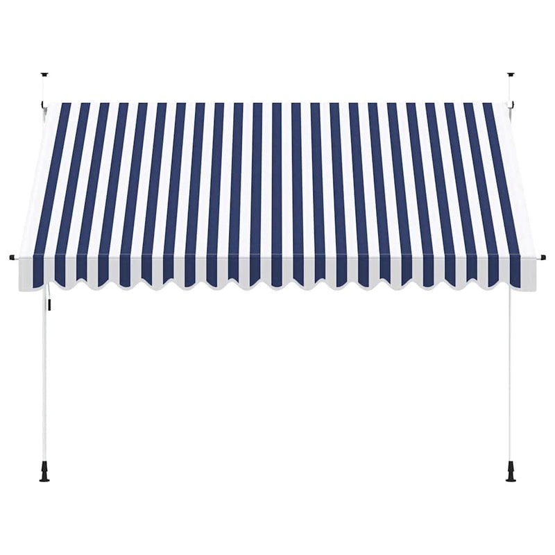 Copertină retractabilă manual, dungi albastru și alb, 350 cm