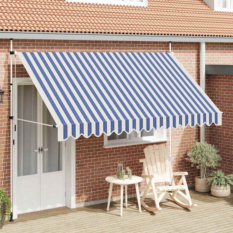 Copertină retractabilă manual, dungi albastru și alb, 350 cm