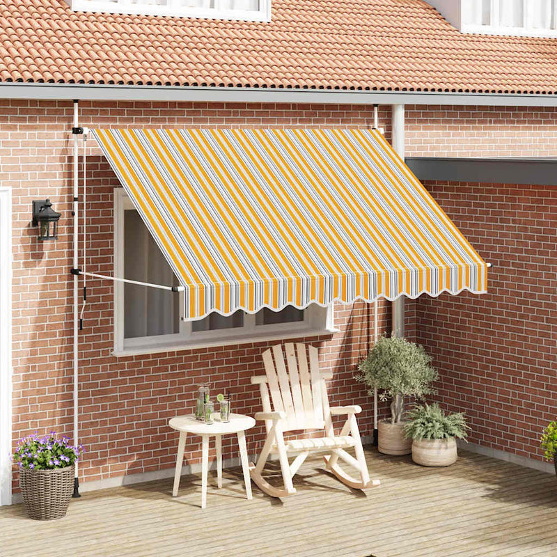 Copertină retractabilă manual, dungi galben și albastru, 300 cm