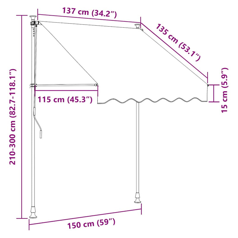 Copertină retractabilă manual, portocaliu & alb, 150 cm, dungi