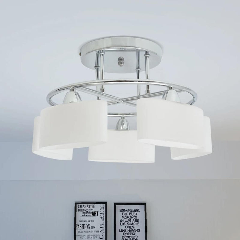 Lustră cu abajururi din sticlă elipsoide, 5 becuri E14, 200 W