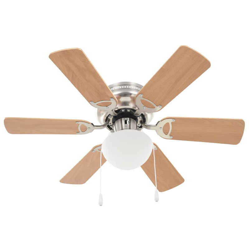 Ventilator tavan decorativ cu iluminare, 82 cm, maro deschis