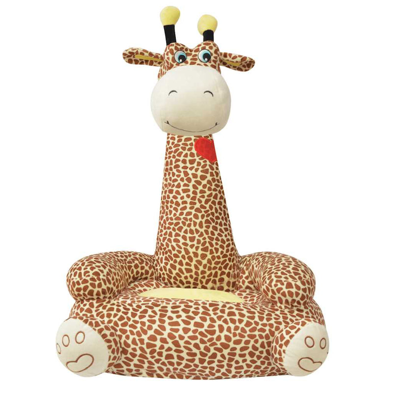 Scaun din pluș pentru copii cu model girafă, maro