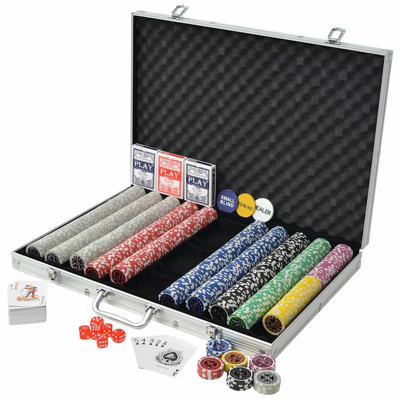 Set de poker cu 1000 de jetoane cu laser din aluminiu