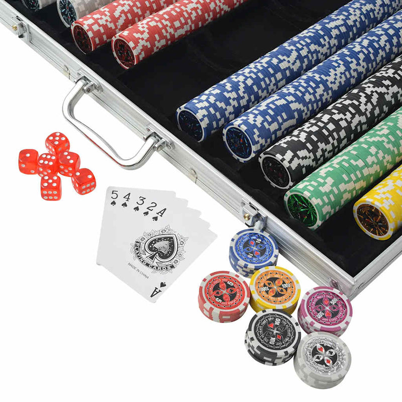 Set de poker cu 1000 de jetoane cu laser din aluminiu