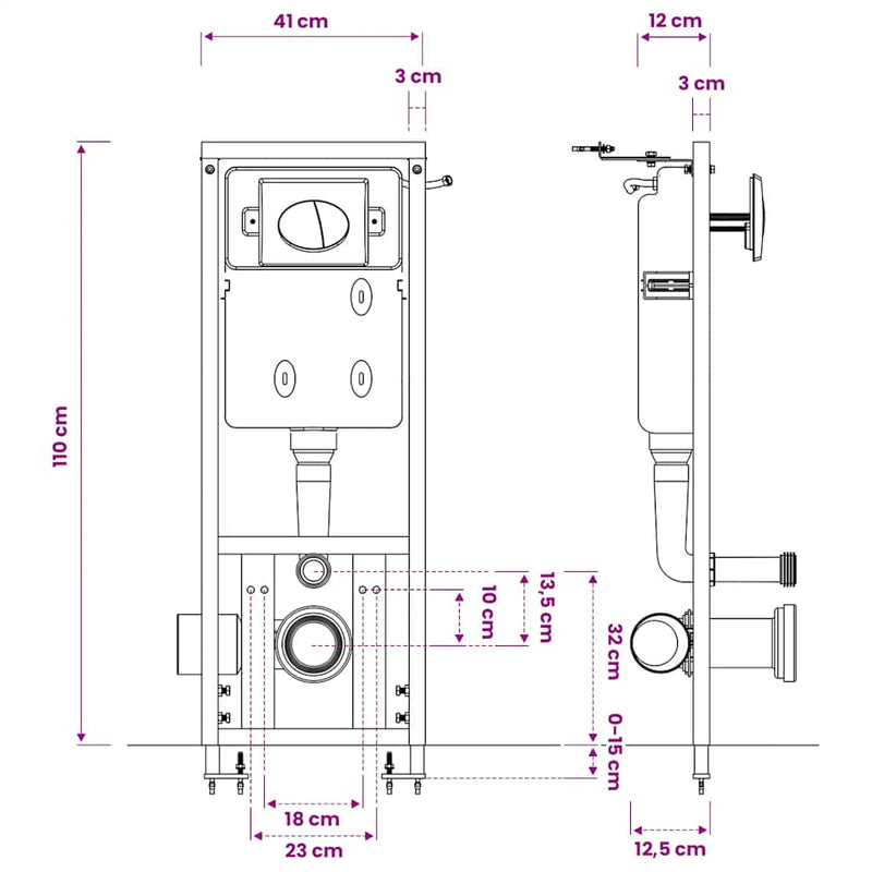 Rezervor Încastrat pentru WC Suspendat 11 L 41x14x(110-125) cm
