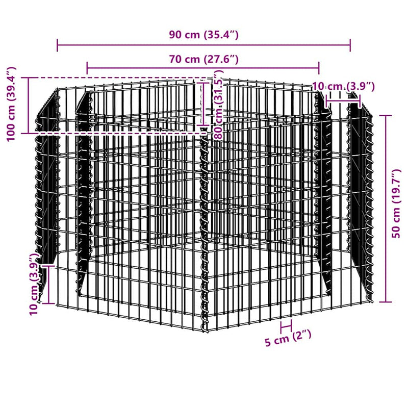 Strat înălțat gabion hexagonal, 100 x 90 x 50 cm