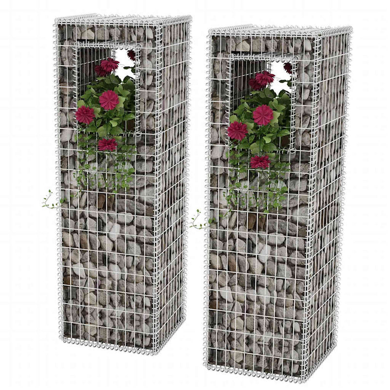 Stâlpi coș gabion/jardinieră, 2 buc., 50 x 50 x 160 cm, oțel