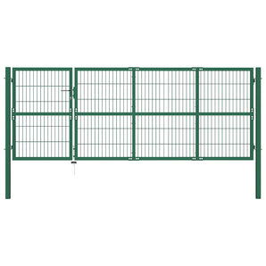 Poartă de gard de grădină cu stâlpi 350x120 cm, oțel, verde