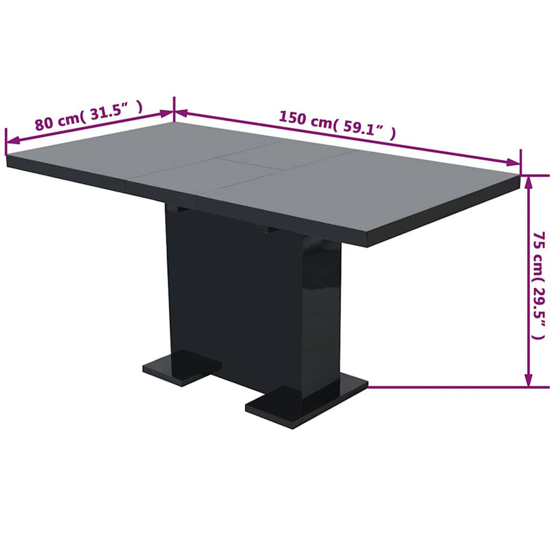 Masă de sufragerie extensibilă, negru extralucios