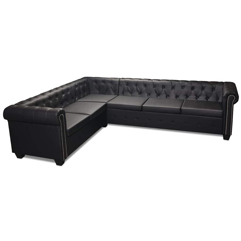 Canapea colțar Chesterfield 6 locuri, piele artificială, neagră