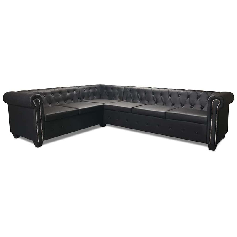 Canapea colțar Chesterfield 6 locuri, piele artificială, neagră
