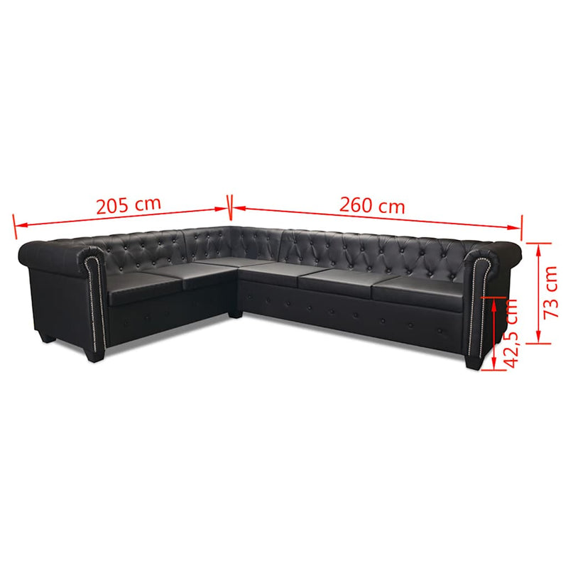 Canapea colțar Chesterfield 6 locuri, piele artificială, neagră