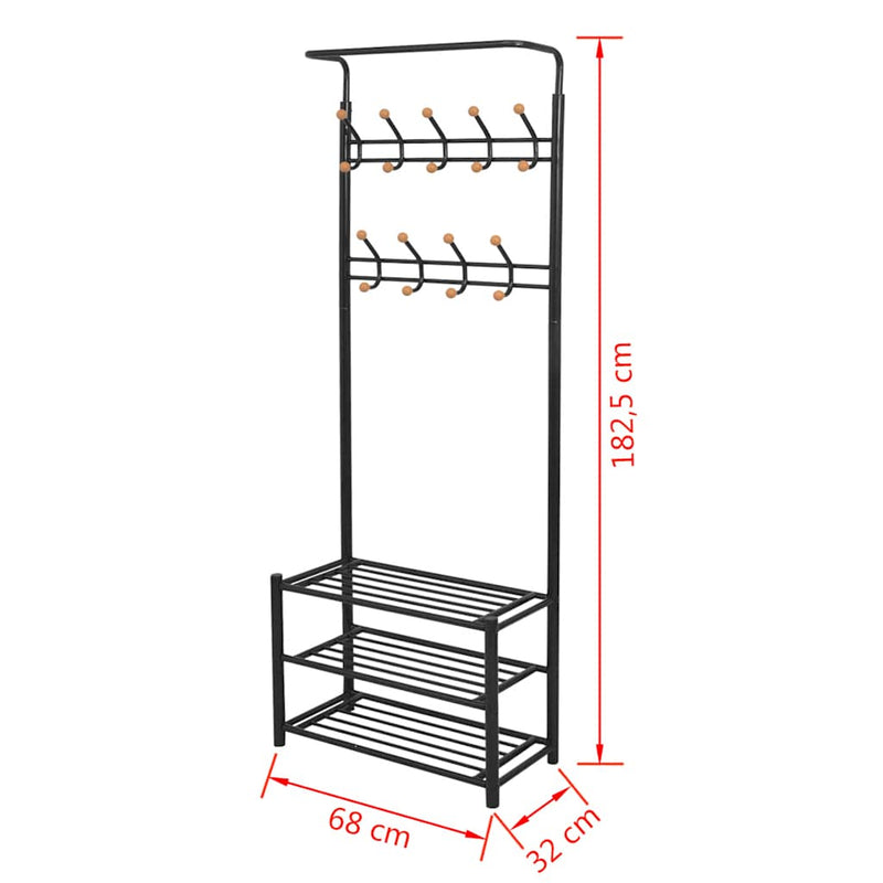 Cuier cu rafturi pentru pantofi, 68 x 32 x 182,5 cm, negru