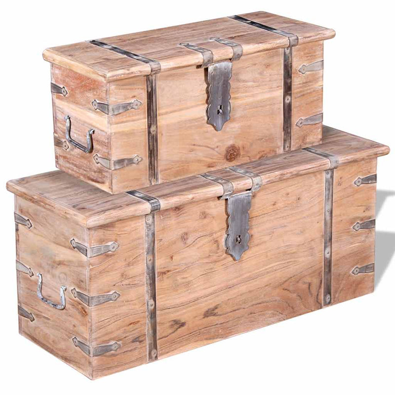 Set cufere de depozitare, 2 buc., lemn de acacia