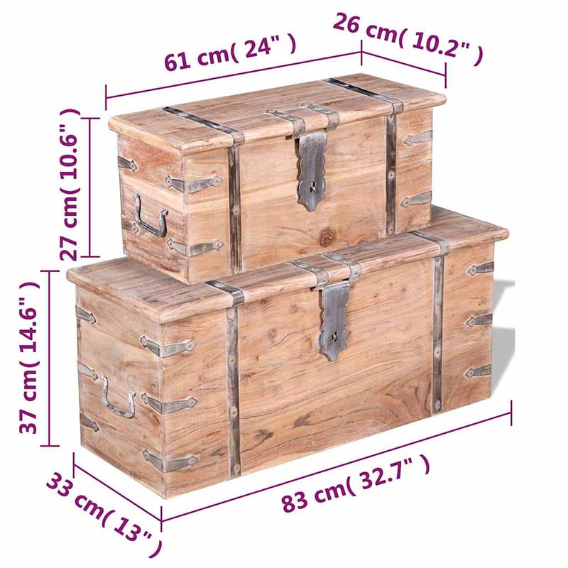 Set cufere de depozitare, 2 buc., lemn de acacia