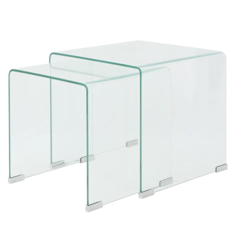 Set de masă din sticlă securit transparentă, stivuibil, 2 piese