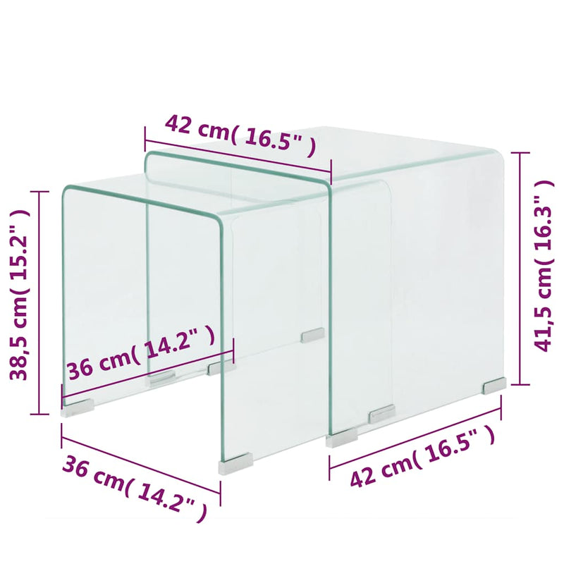 Set de masă din sticlă securit transparentă, stivuibil, 2 piese
