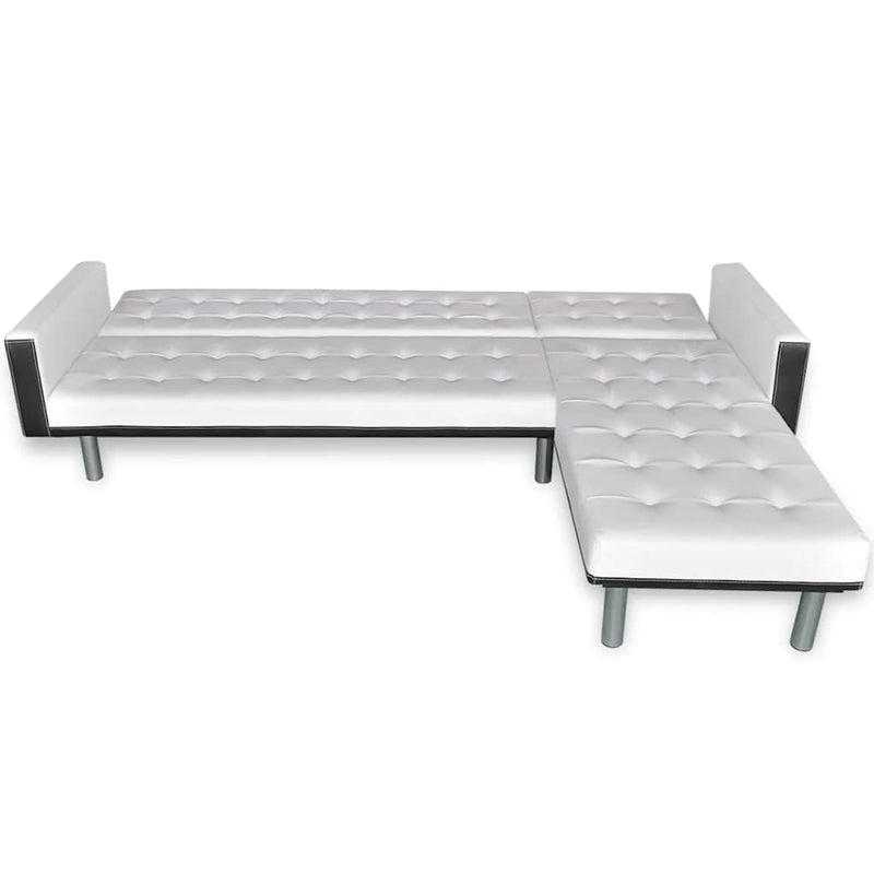 Canapea extensibilă în formă de L, piele artificială, alb