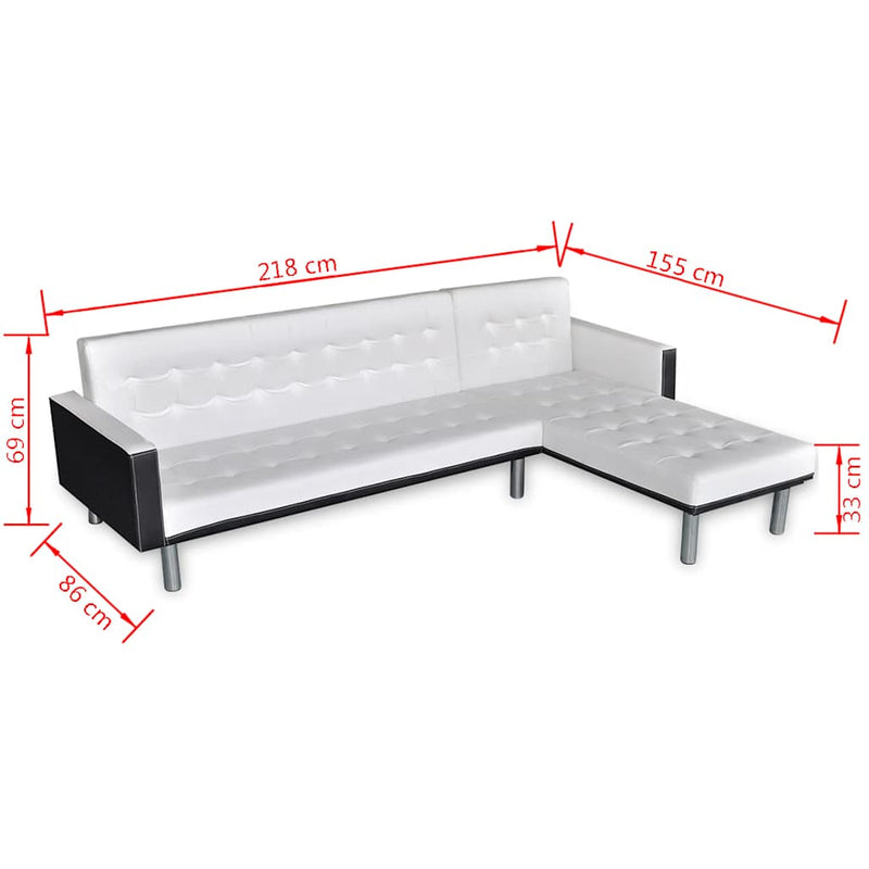 Canapea extensibilă în formă de L, piele artificială, alb