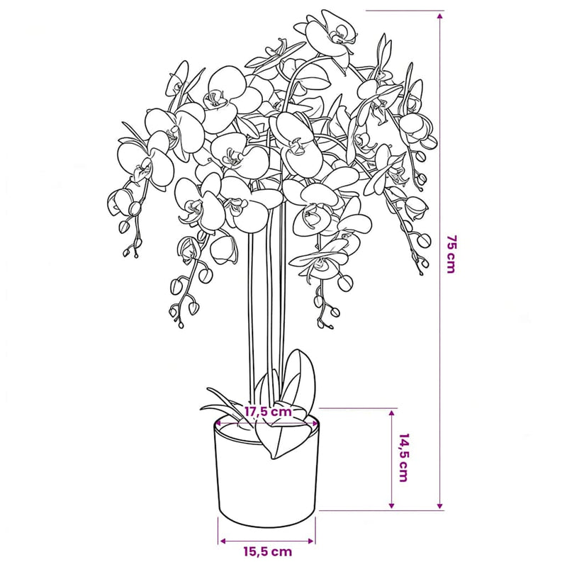 Plantă artificială orhidee cu ghiveci, 75 cm, alb