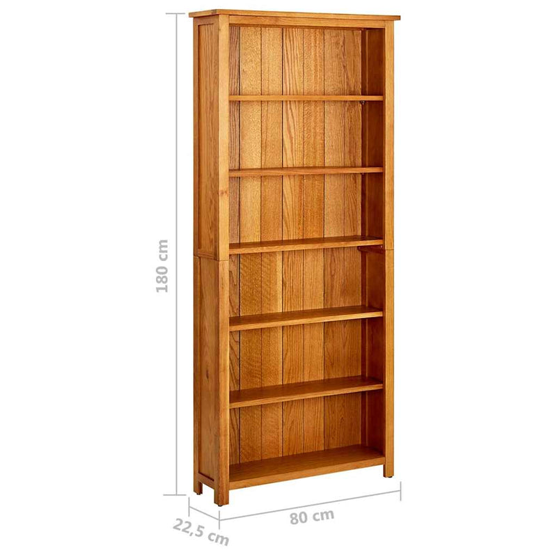 Bibliotecă cu 6 rafturi, 80 x 22,5 x 180 cm, lemn masiv stejar