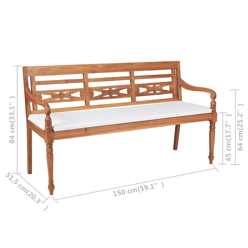 Bancă Batavia cu perne, 150 cm, lemn de tec
